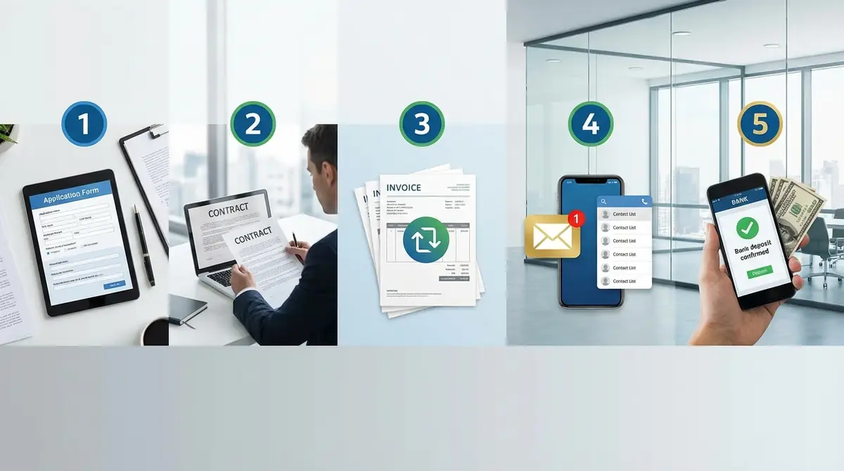 ファクタリングの申し込みから入金までの流れ【5ステップ】